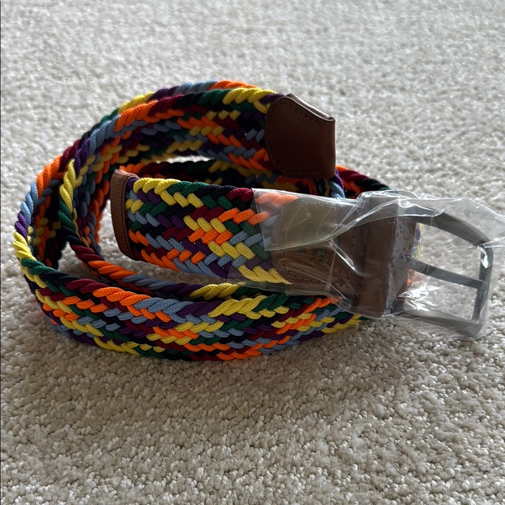 Colorful Woven Rainbow Belt with Silver Buckle